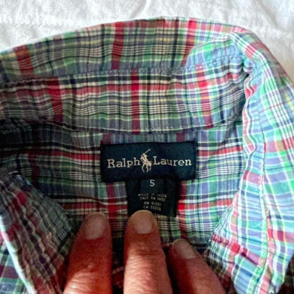 Ralph Lauren Blue Red Plaid Short Sleeve Button-up Size 5‎ Cotton